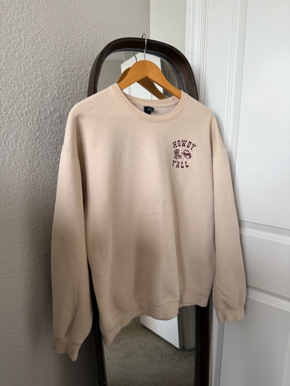 Howdy Y'all Embroidered Tan Crewneck